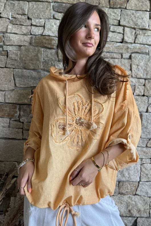 Rustic Nature Linen Blend Hippie Shake Hoodie Washed Cayenne